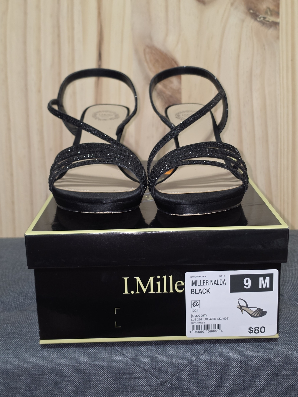 Nalda Black Glitter Strappy Heels